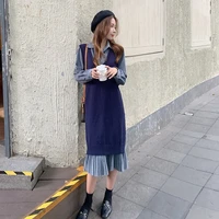 oversized womens two piece long sweater vest and pleated shirt dress suit korean fashion loose autumn new style 4xl