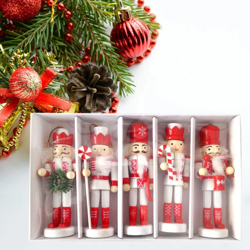 

5pcs 12cm Wooden Nutcracker Puppet Walnuts Soldier Doll Pendant Decoration Christmas Tree Hanging Ornament