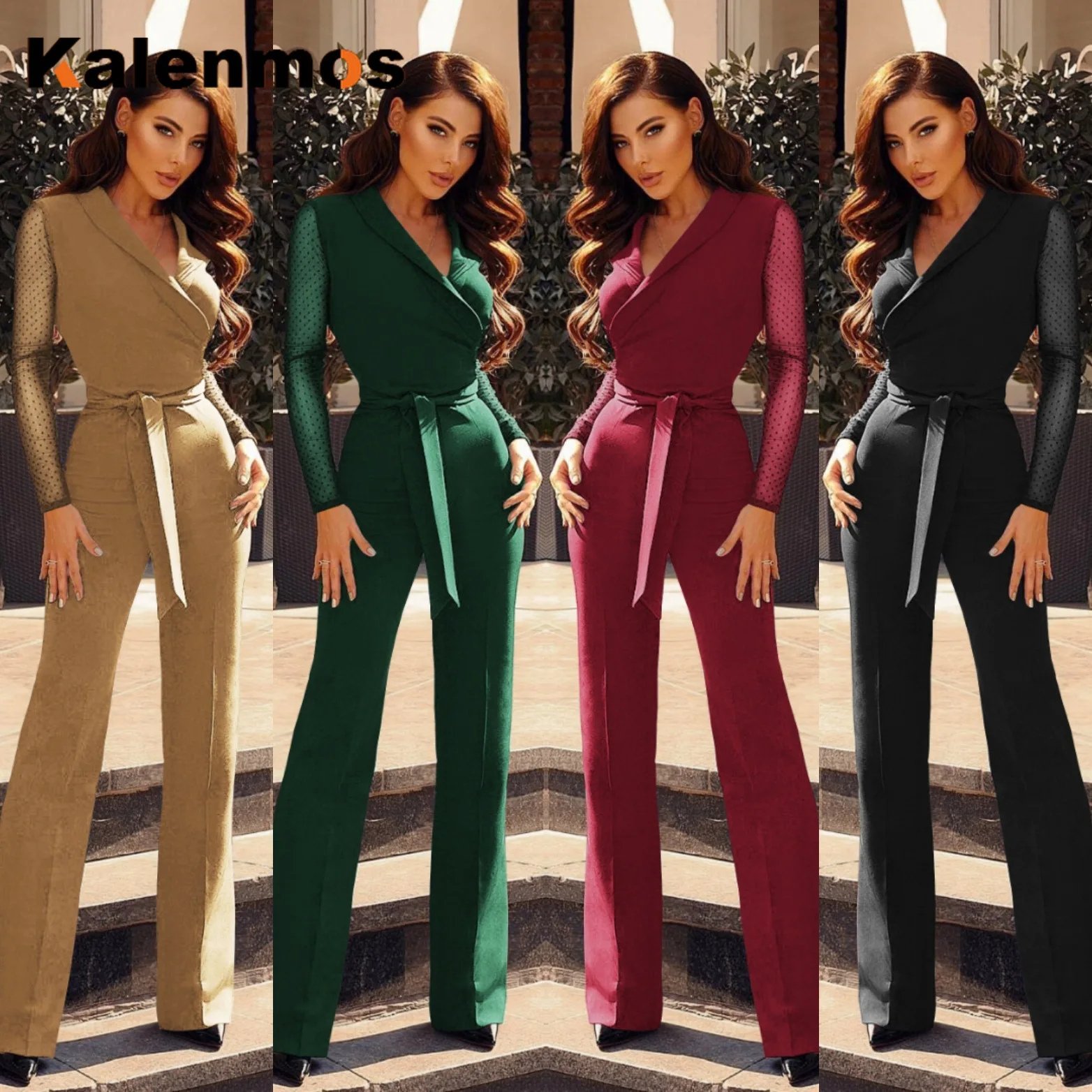 Сексуальный комбинезон с v-образным вырезом женский длинными рукавами на