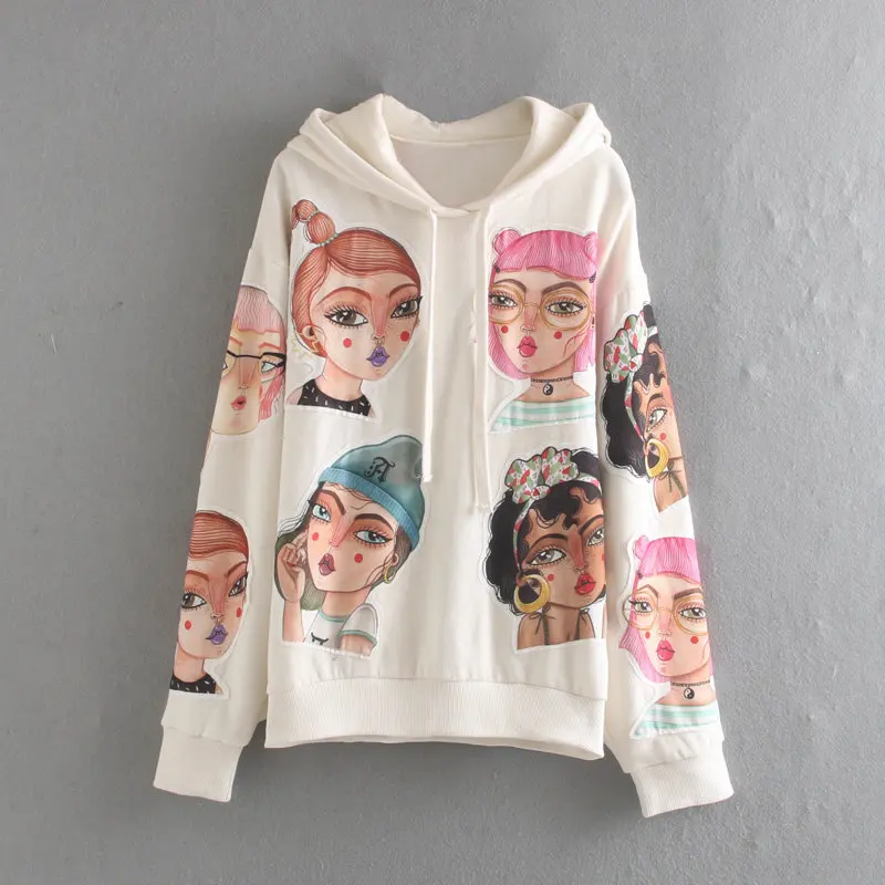 Женский джемпер с капюшоном Модный пуловер рисунком одежда для улицы Осень зима
