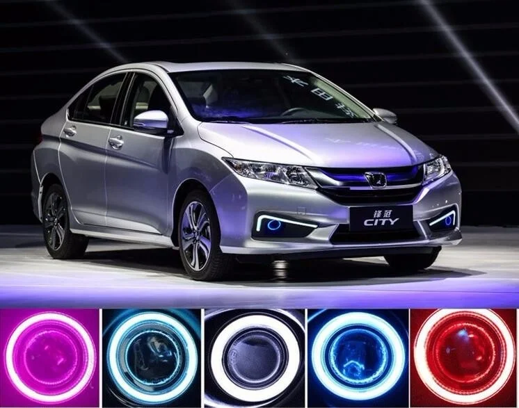 

New! LED DRL daytime running light + COB angel eye (6 colors ) + projector lens + halogen fog lamp for honda city 2014 2015 2016