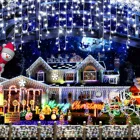 Рождественская уличная Гирлянда-занавессветильник в виде сосулек, 35 м, с европейской вилкой, водонепроницаемый соединитель для украшения двора
