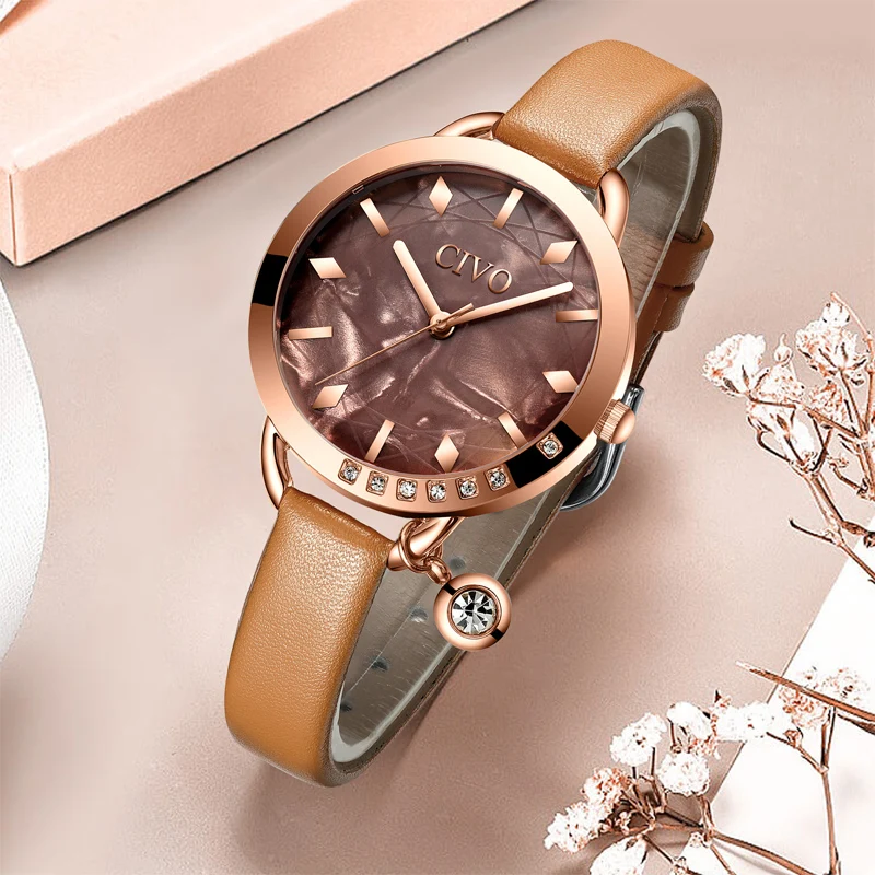 Relogio feminino CIVO модный синий кожаный ремешок женские наручные часы Роскошные Кристальные водонепроницаемые повседневные часы женские подарочные часы