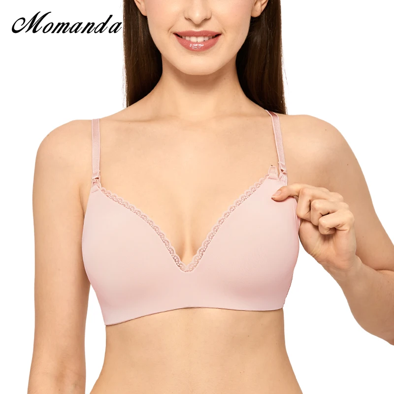 

MOMANDA Women's Wirefree Lightly Lined Soft Maternity Nursing Lace Bra