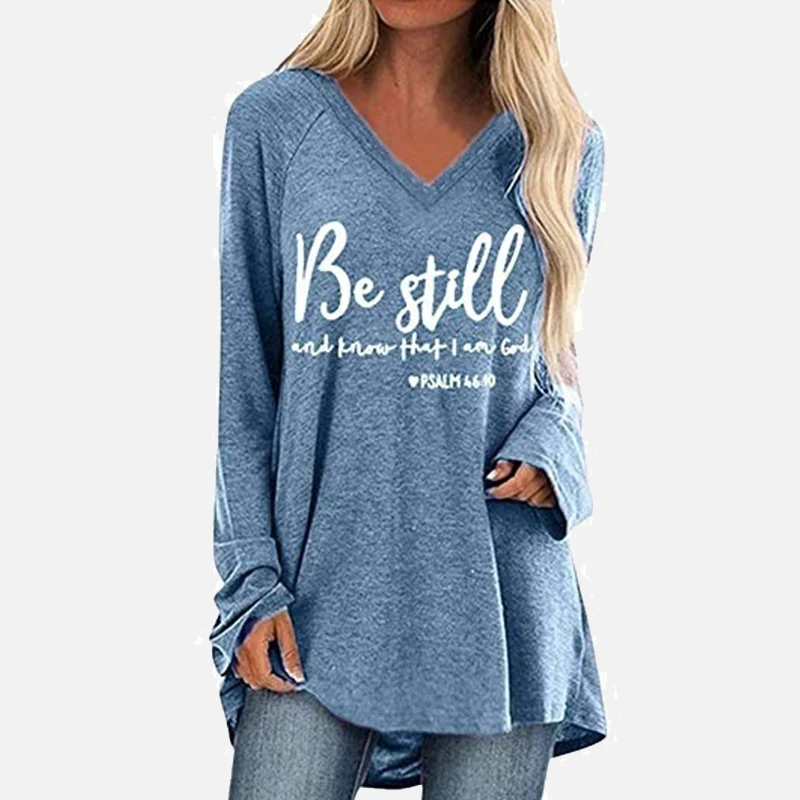 Женская футболка с v образным вырезом и длинными рукавами свободная летняя