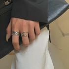 Женское кольцо AOMU в Корейском стиле, регулируемое широкое металлическое кольцо в стиле ретро с геометрическим переплетением, ювелирные изделия в стиле панк, 2020