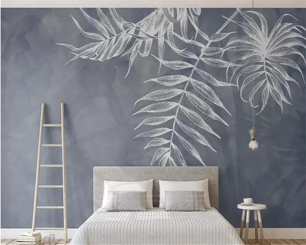 

Drop Shipping Custom Wallpaper 3d Photo Style Leaf Texture Navy Blue Nordic Living Room Background Wall Paper Papel De Parede