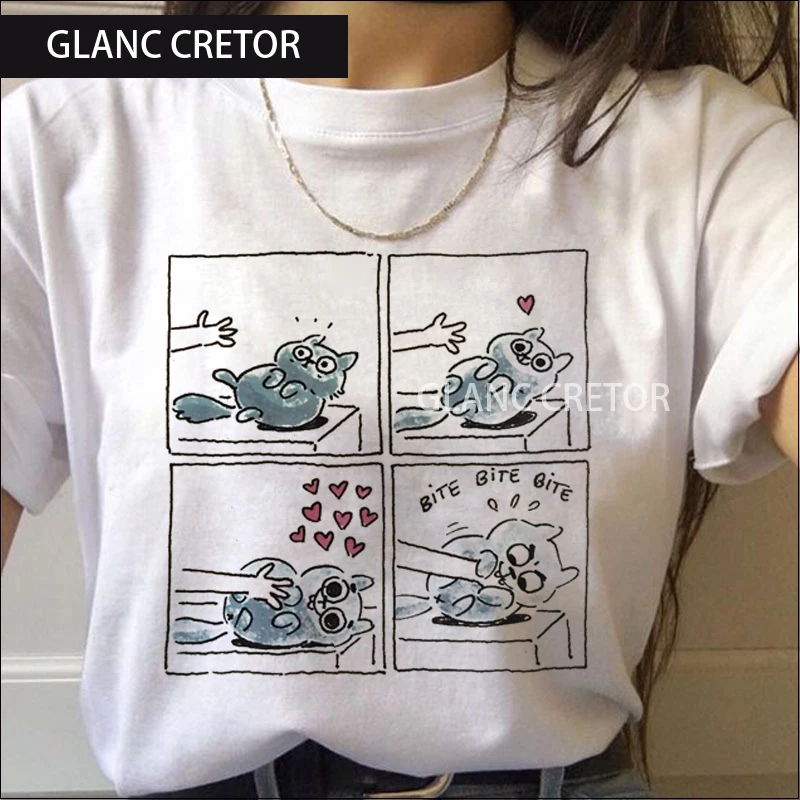 

Cat Funny Cartoon Cute Anime Harajuku Tshirt Ullzang Summer Top Tees Female Kawaii Tshirt Women Aesthetic Grunge Graphic T-shirt