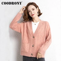 coodrony brand streetwear fashion casual ladies v neck warm cardigan autumn winter knitted women soft sweaters with pocket w1492