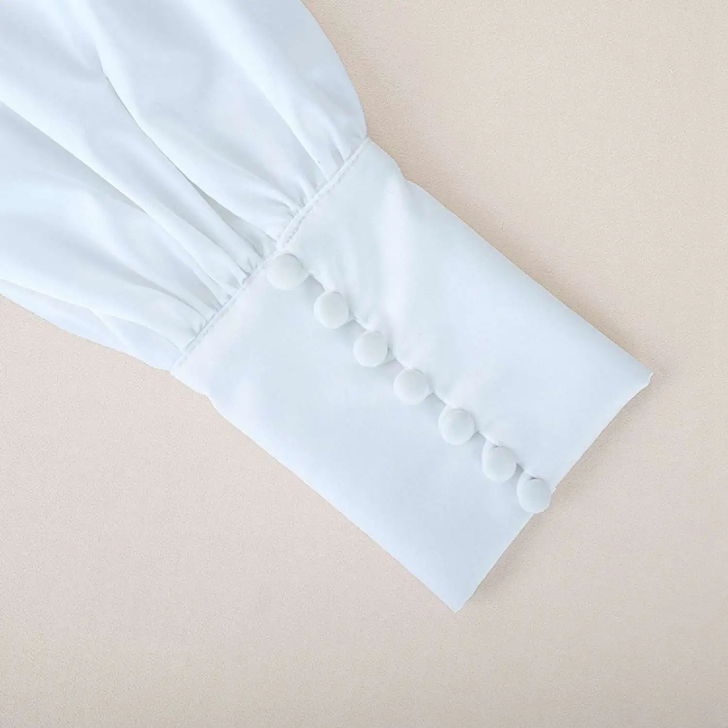 

Sexy White Office Shirt Puff Sleeve Lady's Top Square Collar Casual Shirt Button Spring and Summer White