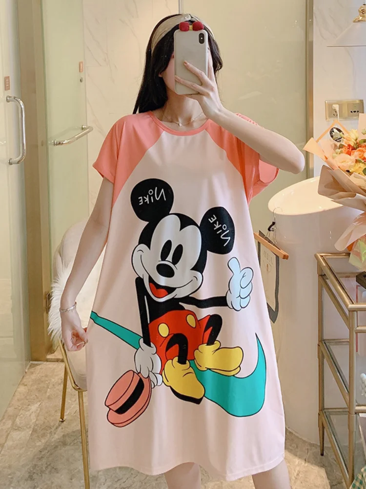 

Disney Summer pajama sets Mickey Minnie robes kawaii clothes casual nightgowns cartoon robe Nightdress short sleeve plus size