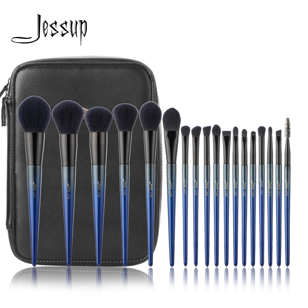 Jessup кисти для макияжа, 18 шт., набор кистей для макияжа и 1 шт., косметичка для женщин, пудра, основа для макияжа, Контурный карандаш, кисти для теней