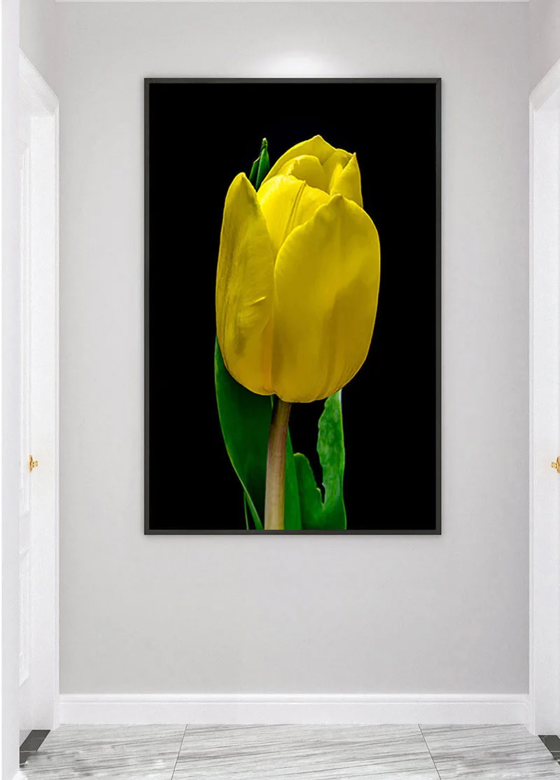 

Canvas Poster Yellow Tulip Plant Leaf Classic Print Home Decor Abstract Wall Art Painting Nordic Living Room Decoration Picture