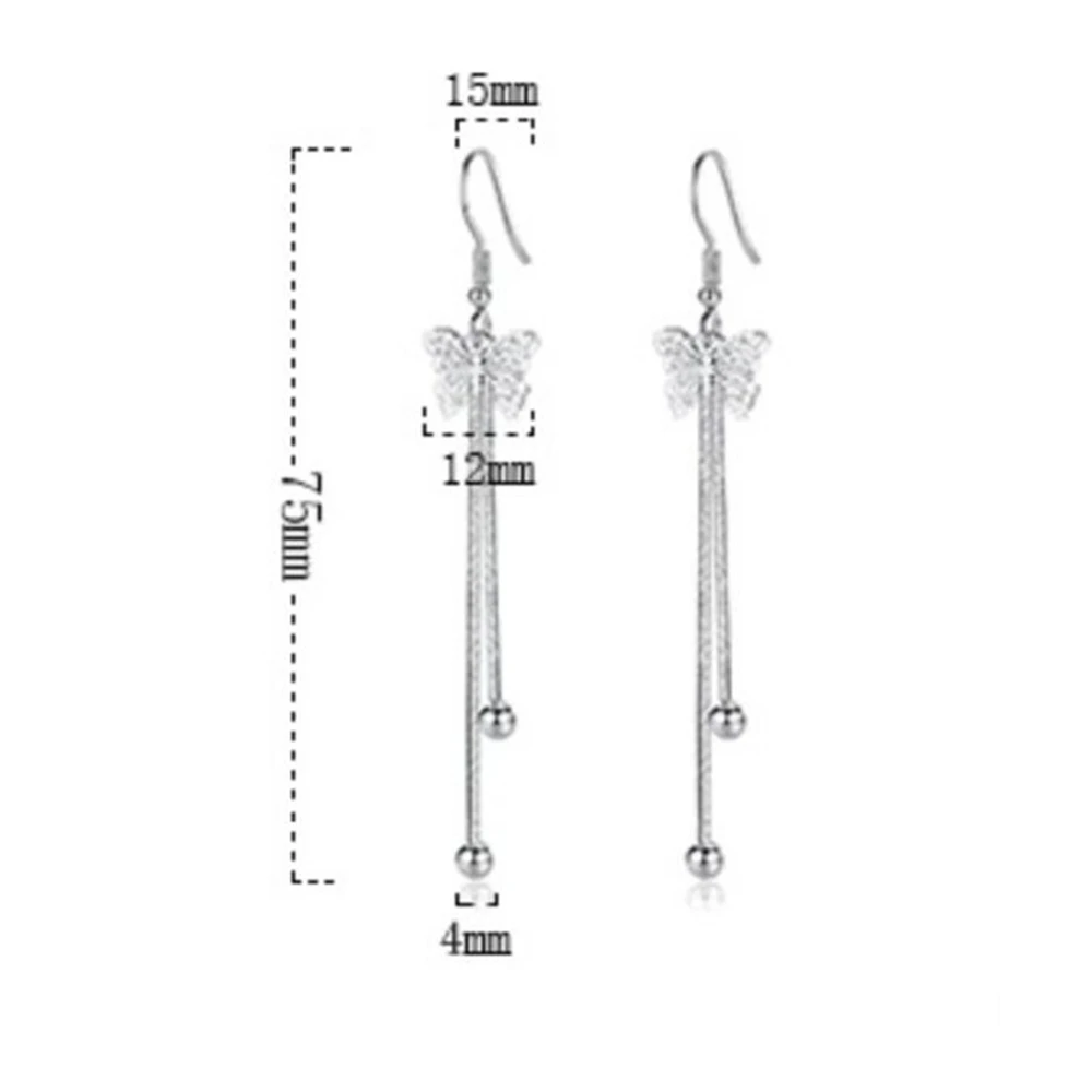 

Sweet Hipster Exaggerated In The Long Paragraph Tassel Drop Earrings Fashion Hollow Bow Flying Earrings Female Silver Jewelry