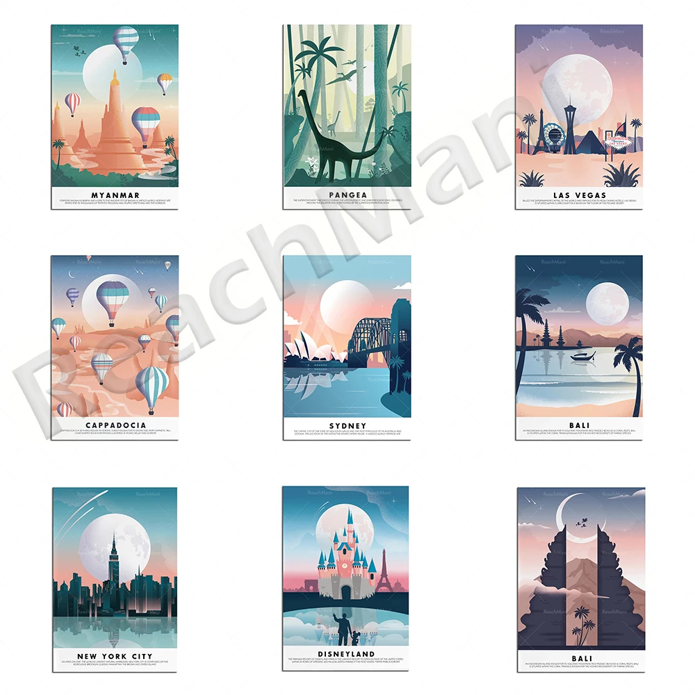 

Las Vegas Nevada, Sydney, Turkey, Bali, Myanmar, New York, Pangea, Paris, Inca Castle Peru travel poster, stylish decoration