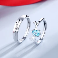 animal deer zircon resizable rings set elk rhinestone open adjustable couple ring jewelry for women men lady girl boy gift