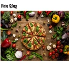 5D DIY алмазная живопись овощи и пицца, Алмазная мозаика, вышивка крестиком, квадратнаякруглая картина Стразы для украшения столовой и кухни