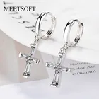 MEETSOFT 925 пробы серебряные предотвращающие аллергию серьги-кольца для женщин модные маленькие Кресты ювелирные изделия в подарок