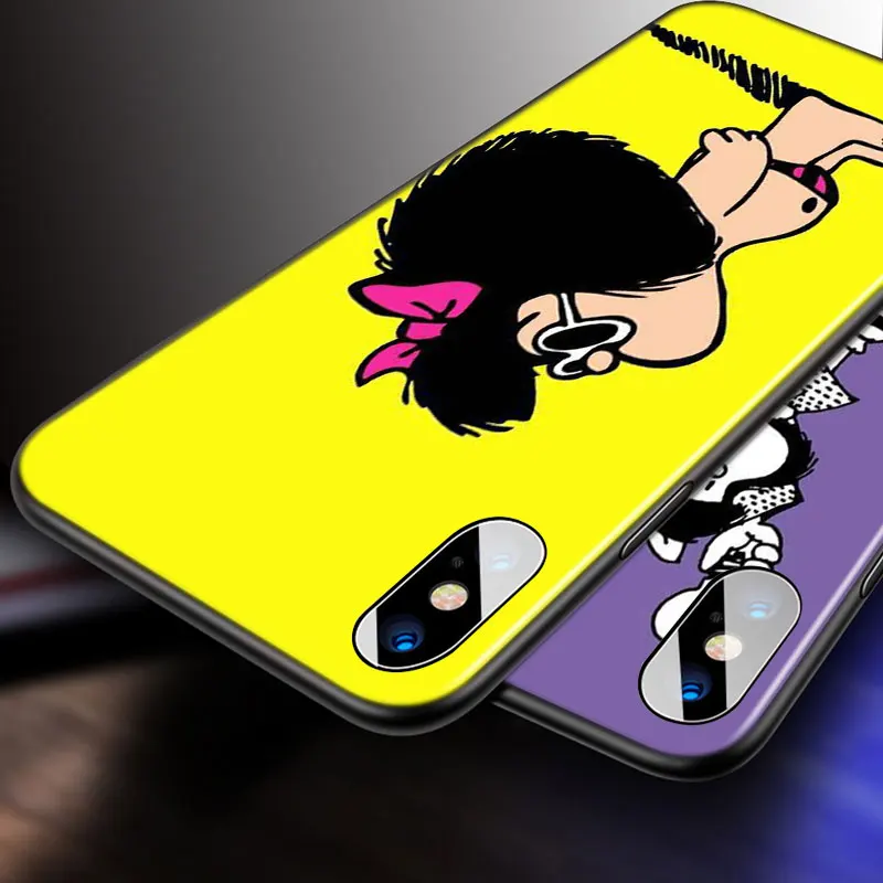 

Animated cute Mafalda For Apple iPhone 12 11 Pro Max mini XS Max XR X 8 7 6 6S Plus 5S SE 2020 Soft Black Phone Case