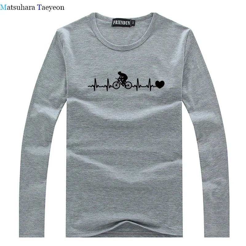 

Cycling Heartbeat Print T Shirt for Man Bicycling Sports Hobbyist T Shirts Funny Cool Street Style TShirt Autumn Long Sleeve Tee