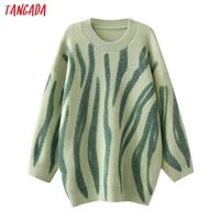 tangada women 2021 fashion stripe knitted sweater jumper o neck female elegant oversize pullovers chic tops qw40