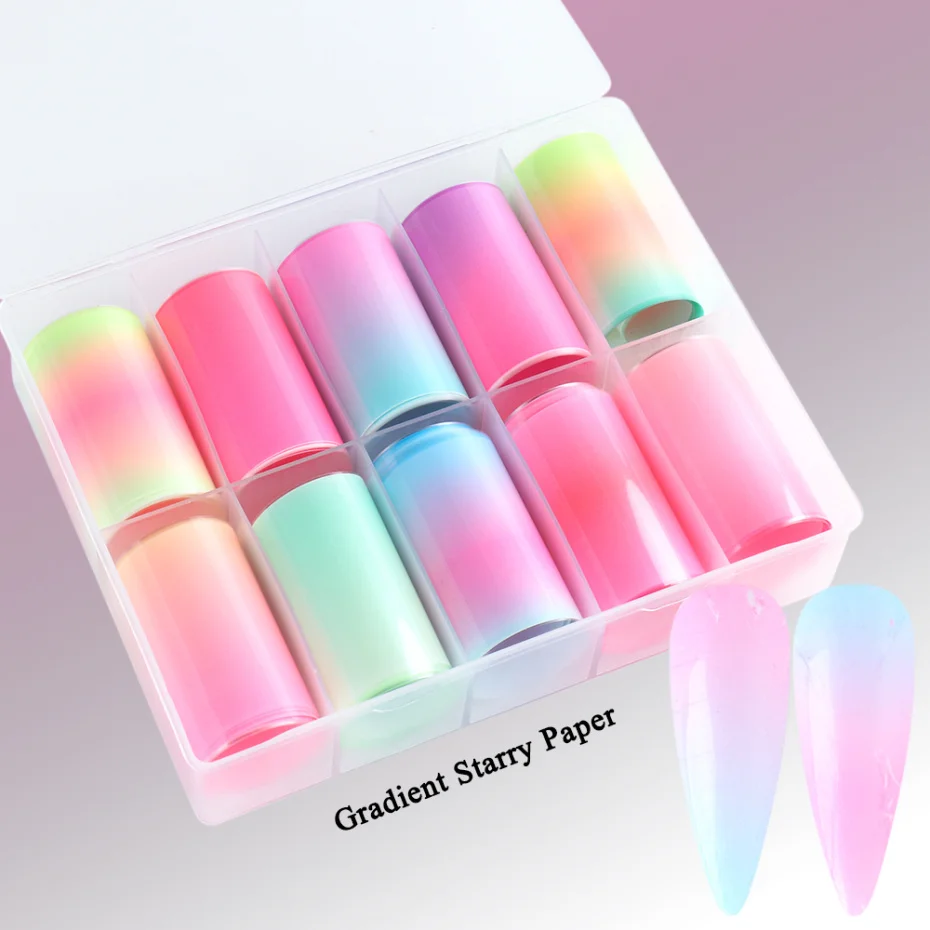 100*4 см 10 рулонов чистый цвет градиентные наклейки для ногтей набор фольги