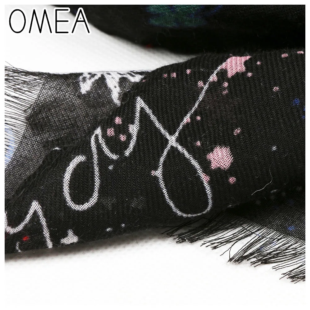 Черный шелковый шарф OMEA с рисунком звездного неба Женская шаль и обертывания