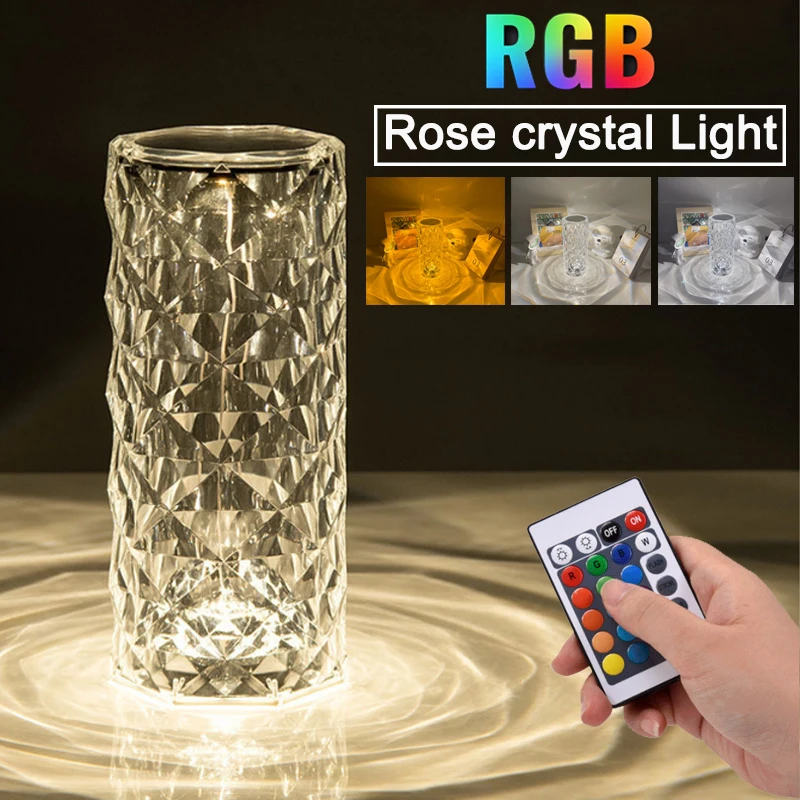 

Светодиодный светильник в виде Розы, 2021 светодиодов, RGB, алмазная настольная лампа, хрустальные светодиодные настольные лампы для спальни, у...