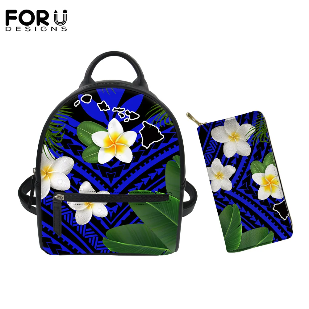 

FORUDESIGNS 2021 новый многофункциональный Женский Школьный Рюкзак кошелек 2 комплекта полинезийская Плюмерия с принтом маленький кошелек плечев...
