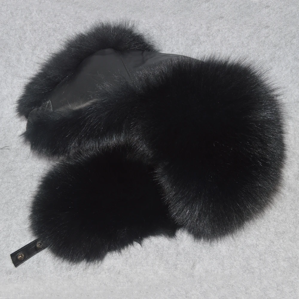 Man Outdoor 100% Natural Real Vos Bont Bomber Hat Winter Warm Soft Plunge Real Vossenfur Cap Men Good quality Real Leather hats
