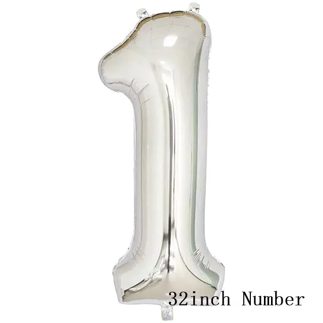 32inch Number 1 Золотистый, серебристый, металлический латексный воздушный шар 18 30 40 50 60 70 80 90 лет с номером в честь Дня Рождения вечерние воздушные шары из фольги для взрослых - Цвет: 32inch Number 1