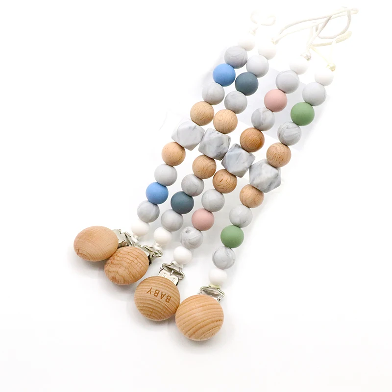 

Beech Wood Chew Beads Teeth Pacifier Clips Harmless Dummy Chain Holder Children Cute Soother Chains Baby Teething Toy Baby Chew