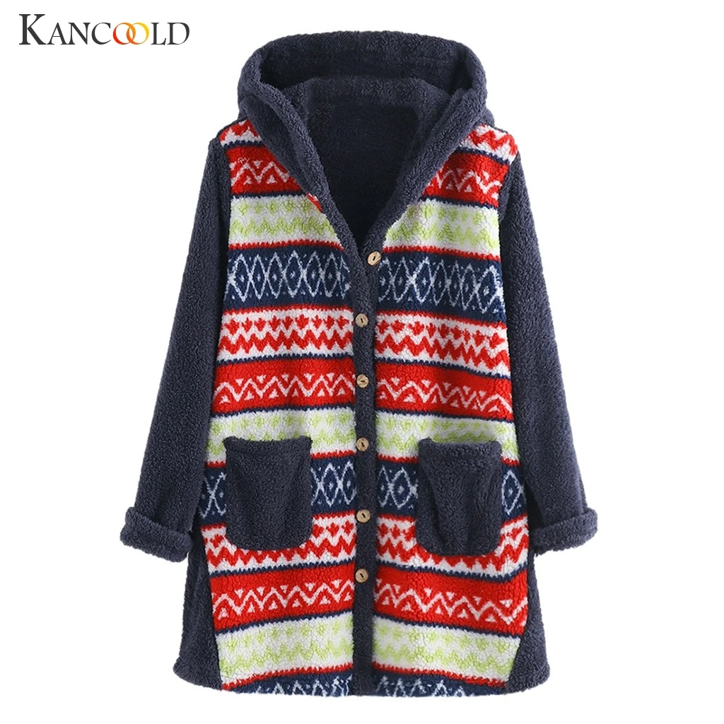 Женская куртка с капюшоном KANCOOLD шерстяная Верхняя модная большого размера топы принтом свитера