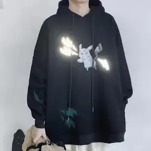 8 Moon Reflective Hoodies Loose Men's Sweatshirt Orange Autumn Winter Sweatshirts Men Streetwear Cool Japan Hoodies Funny Male - Цвет: 8
