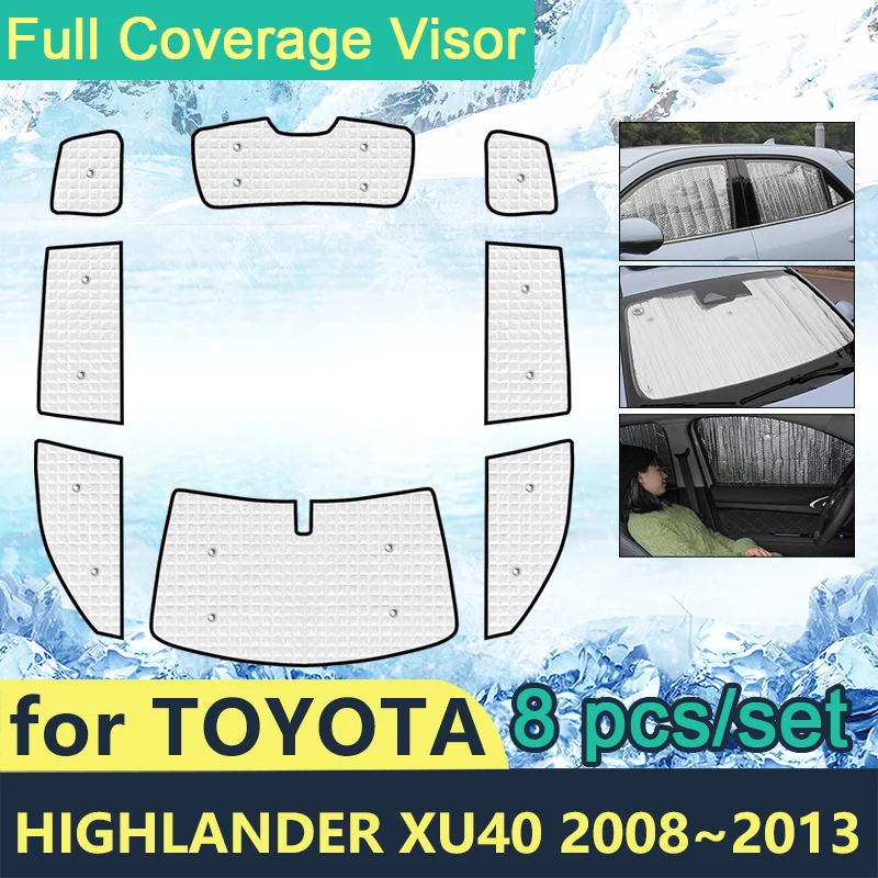 Full Cover Sunshades For Toyota Highlander XU40 2008~2013 Car Sun Protection Windshields Side Window Visor Accessories 2010 2011