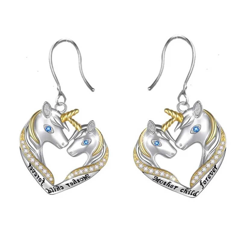 

New fashion mother and child unicorn lettering women earrings elegant temperament banquet holiday anniversary gift wholesale