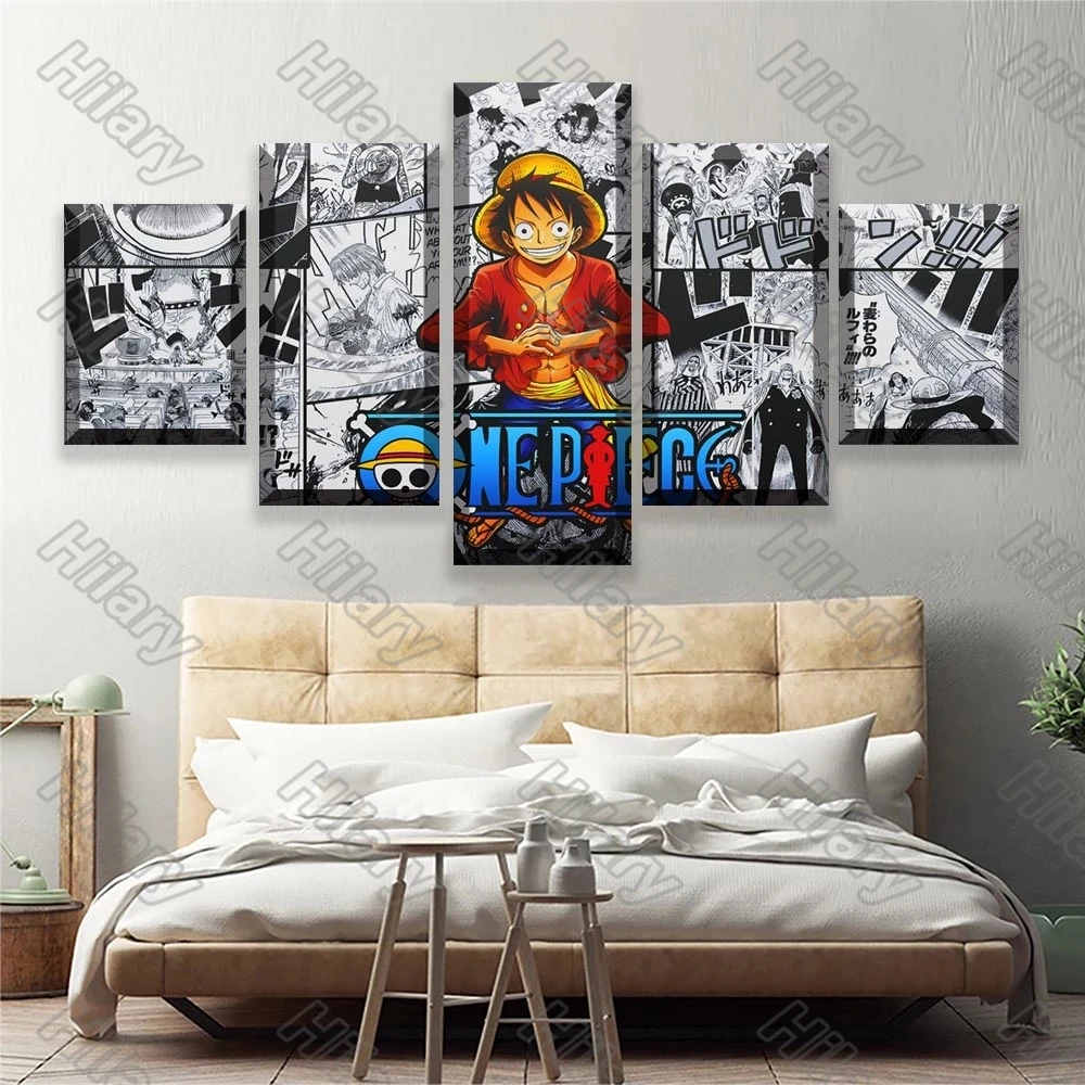 

One Piece Luffy Black and White Canvas Painting 5Pcs Poster Wall Art Customizable Decoration for Living Room and Bedroom
