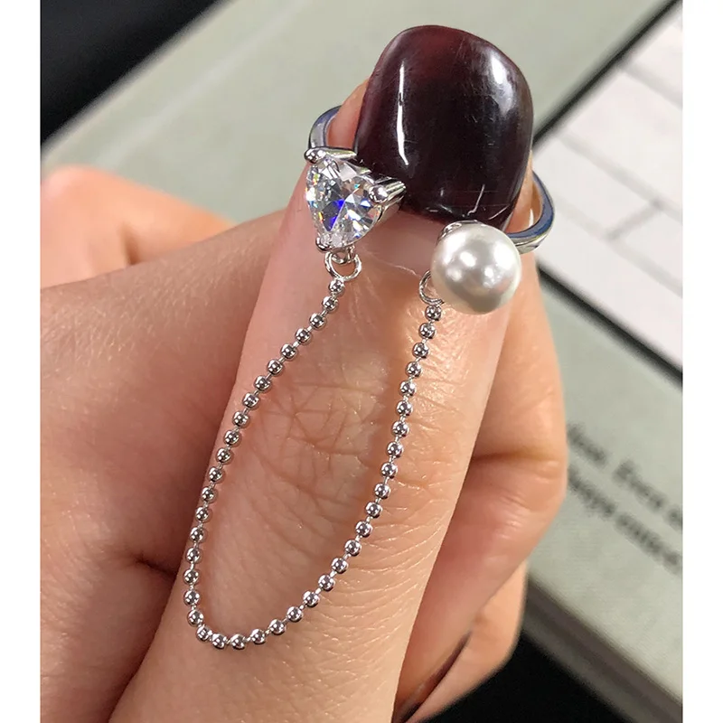 

ElfoPlataSi Real S925 Sterling Silver Heart Geometric Leaves Pearl CA Adjustable Ring For Women Wedding Party FineJewelry DD1225