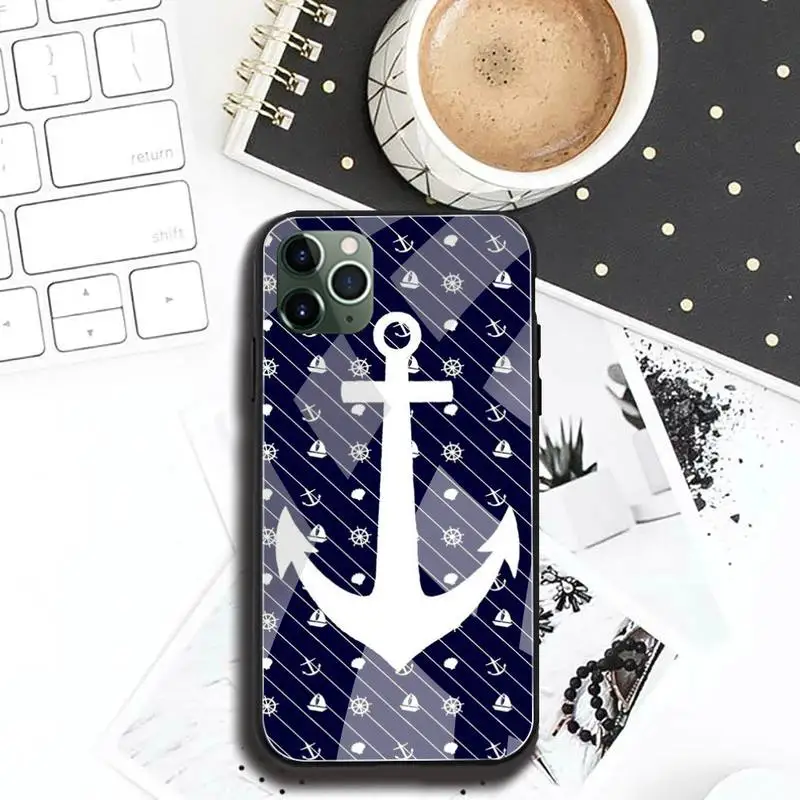 

Stripe Anchor Boat Ship Wheel Phone Case Tempered Glass For iPhone 12 pro max mini 11 Pro XR XS MAX 8 X 7 6S 6 Plus SE 2020 case