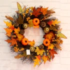 Осенний дверной венок, Рождественское украшение, тыква, ягоды, сосна, конус, клен, искусственный ротанговый материал, украшение для дома