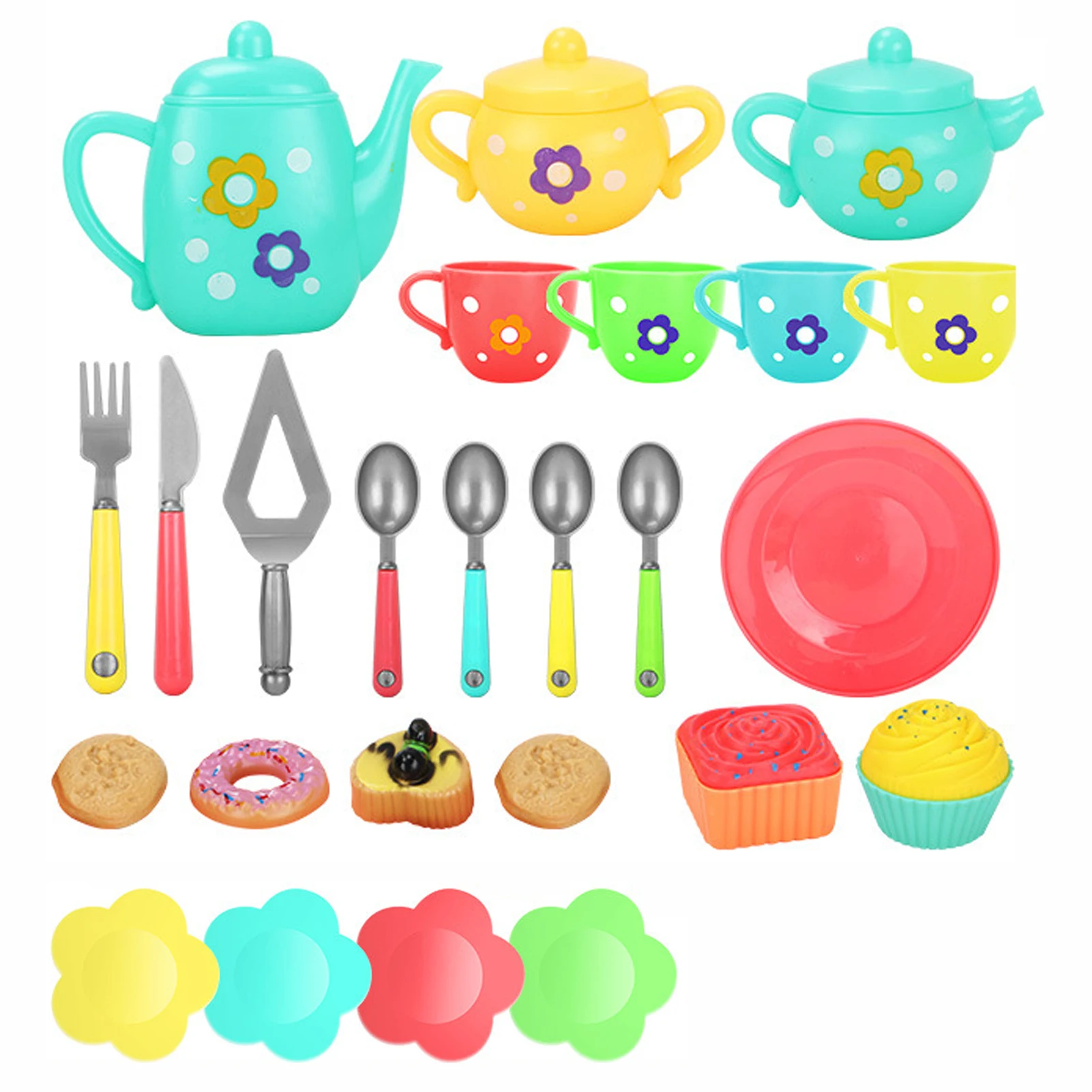 

Bowl Saucers Kitchen Pretend Play Toys Pot Fake Doughnuts Early Educational Smooth Toddlers Safe Colorful For Kids Tea Set Gift