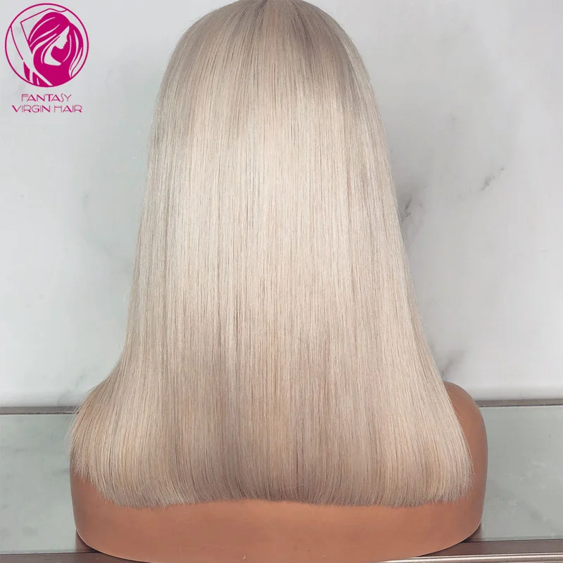 Парик из натуральных волос со шнуровкой белый Платиновый светлый фиолетовый