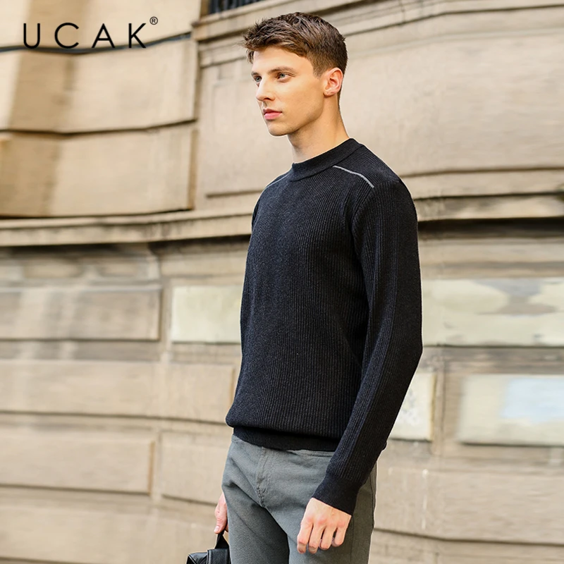 Мужской свитер с круглым вырезом UCAK зимний классический уличный пуловер