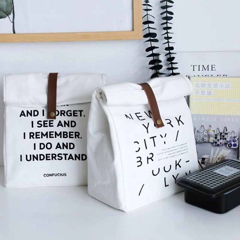 

Хлопковый холщовый Ланч-бокс, изоляционная сумка для пикника, вместительная многофункциональная сумка с надписью, органайзер для продукто...