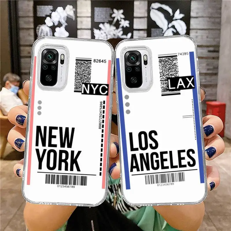 

Air ticket USA city Phone Case for xiaomi 11 redmi note 10 9 8 7 pro lite T A S 10T 9A 9S 8T pro 4G transparent coque funda