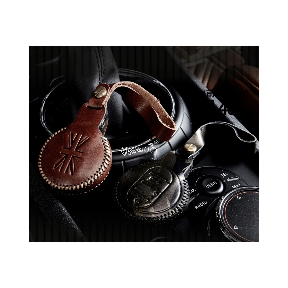 Черный коричневый кожаный чехол для ключей с дистанционным управлением 2008 + Mini