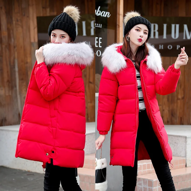 jacket women new style parka womens slim fur collar long thick solid color cotton coat womens coats winter