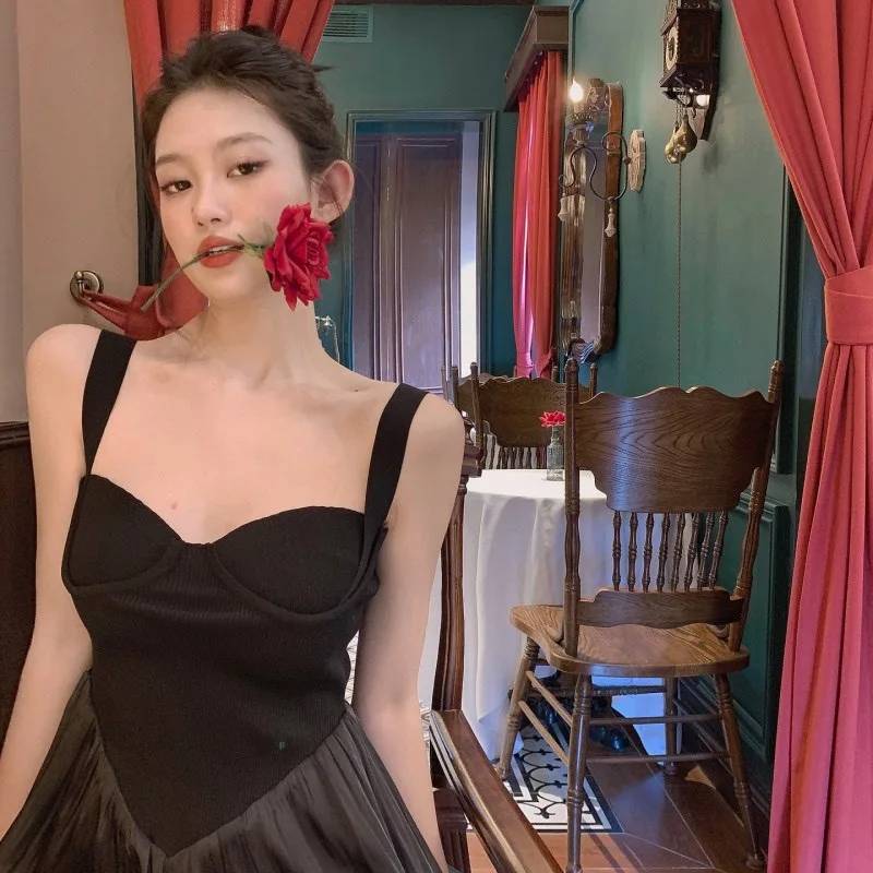 Женское Сетчатое платье в стиле пэчворк однотонное Черное длинное во