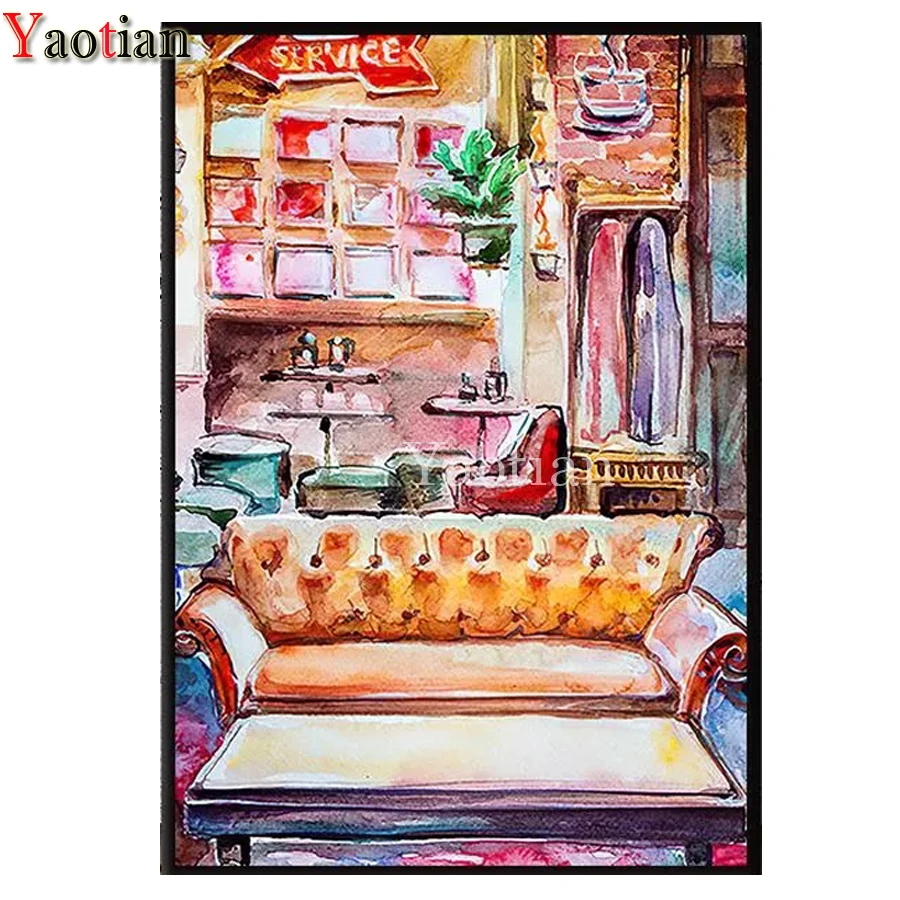 

Алмазная мозаика с диваном, картина из квадратных страз 5d «сделай сам», круглая вышивка крестиком, подарок для украшения комнаты