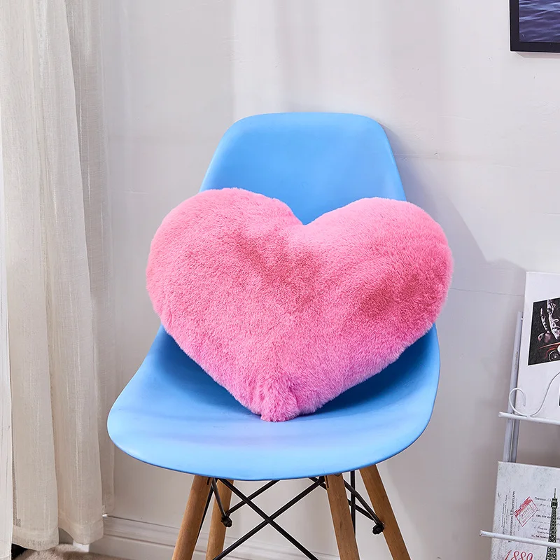 

Faux Fur Sheepskin Pillow Cover Love Heart Shaped Sofa Cushion Cover Solid Colour Beds Pillowcase Valentines Day Home Decor